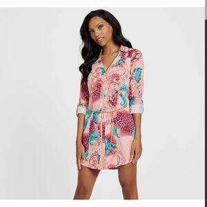 Pink and Blue Patterned Shirt Dress